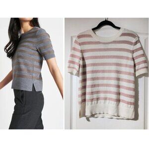 Kit and Ace | Dreamy Merino Short Sleeve Striped Sweater In Pink/Cream